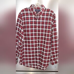 Ralph Lauren Brushed Cotton Flannel Shirt Classic Fit Plaid Red Blue Bttn Down L